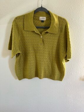 Universal Treads Cropped Crochet Knit Polo Sweater Top Womens Size L